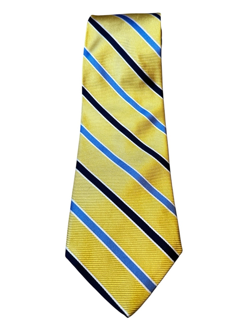 Brooks Brothers Yellow Tie with Blue and Navy Stripes